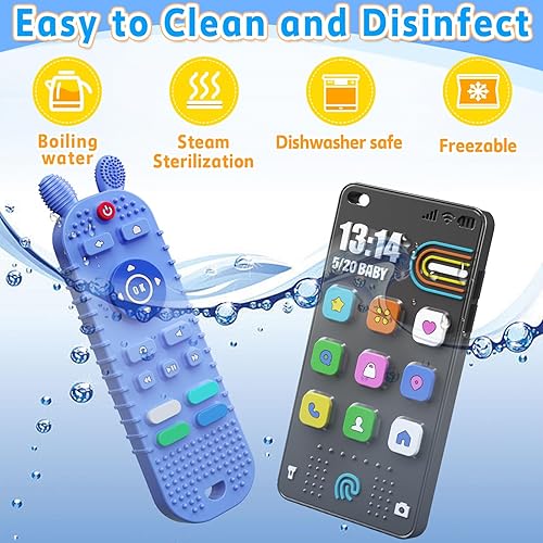 Miniatura 5 de Juguetes de dentición para bebés con forma de control remoto de TV y juguetes mordedores con forma de teléfono para bebés de 6 a 12 meses, juguetes