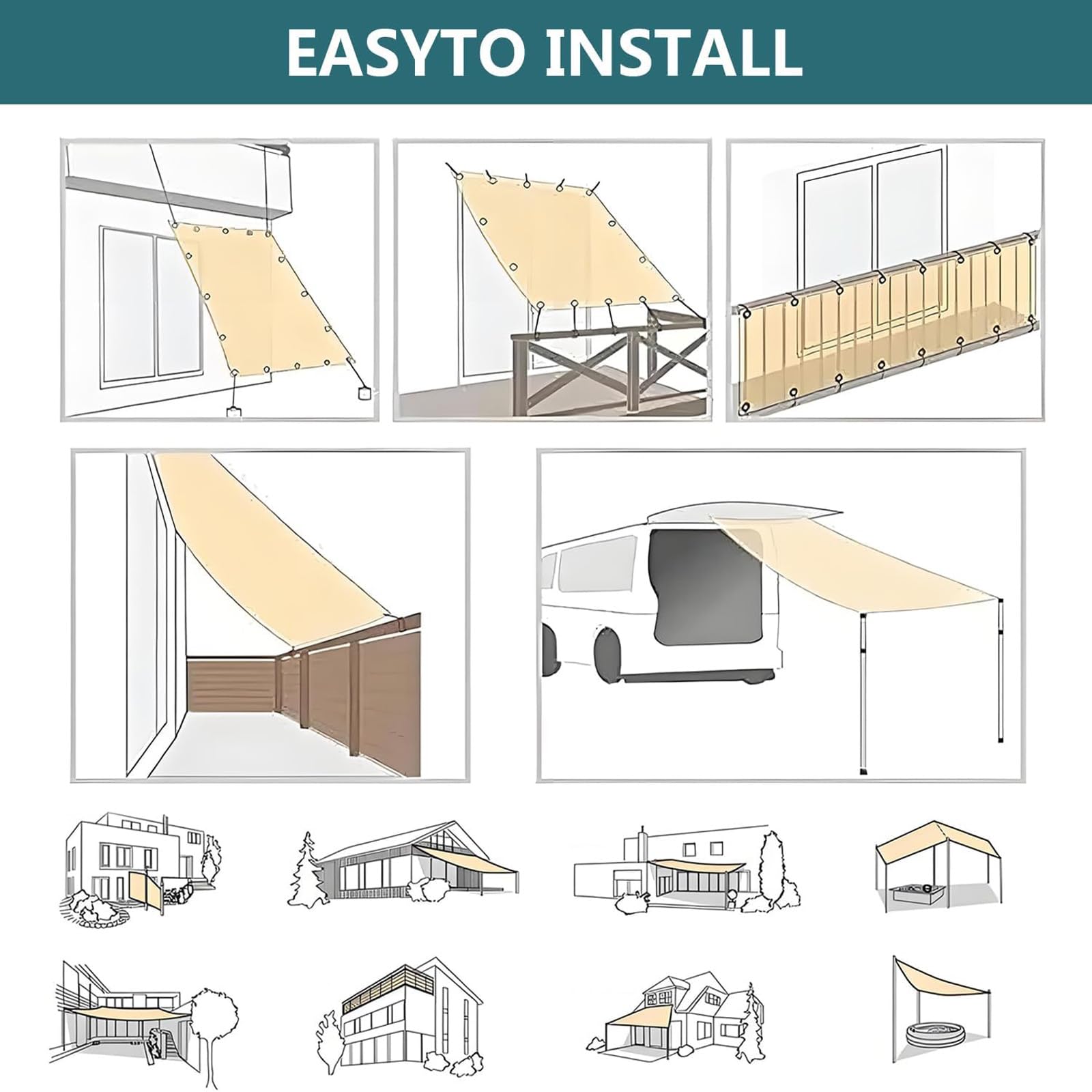 Wasserdicht Sonnensegel 2.4x3.8M Rechteckig Sonnenschutz Terrasse, UV-Schutz Wetterfest 100% Polyester Schattierungsnetz mit Ösen und Seil für Pergola Garten Terrasse Balkon - Grün