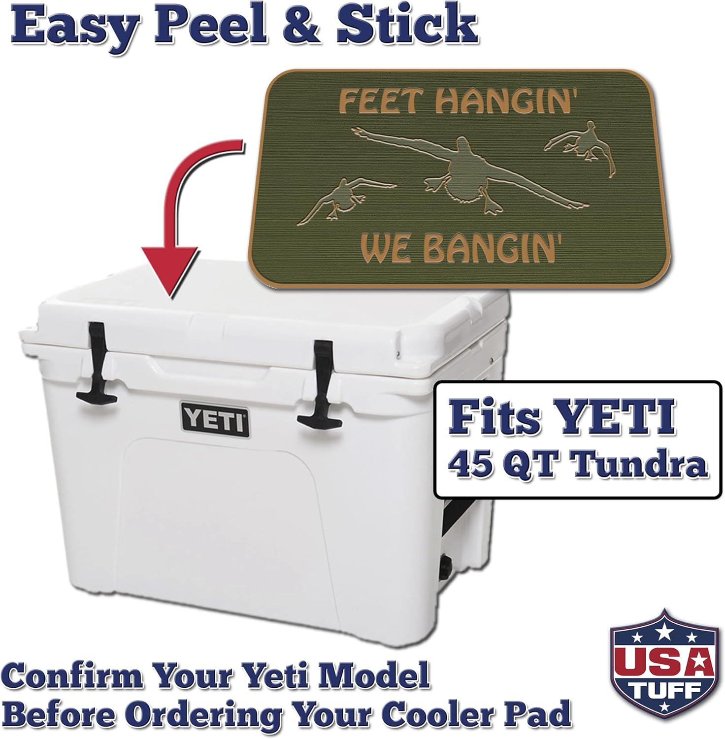 USATuff SeaDek EVA Mat Cooler Pad fits YETI | Peel & Stick Application | Non Slip Comfort Accessories - Feet Hangin We Bangin Design (OliveGreen-Mocha)