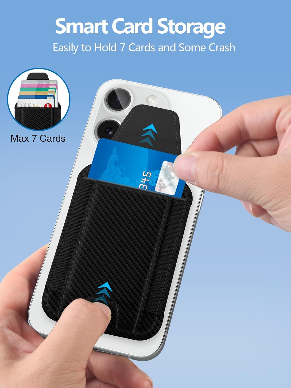 Miroddi for MagSafe Wallet with Privacy Flap, Strongest Magnetic Card Holder for iPhone 17, iPhone 16/15/14/13/12 Series, Leather Magnetic Phone Wallet, RFID Blocking, Fit 7 Cards, Black Carbon Fiber