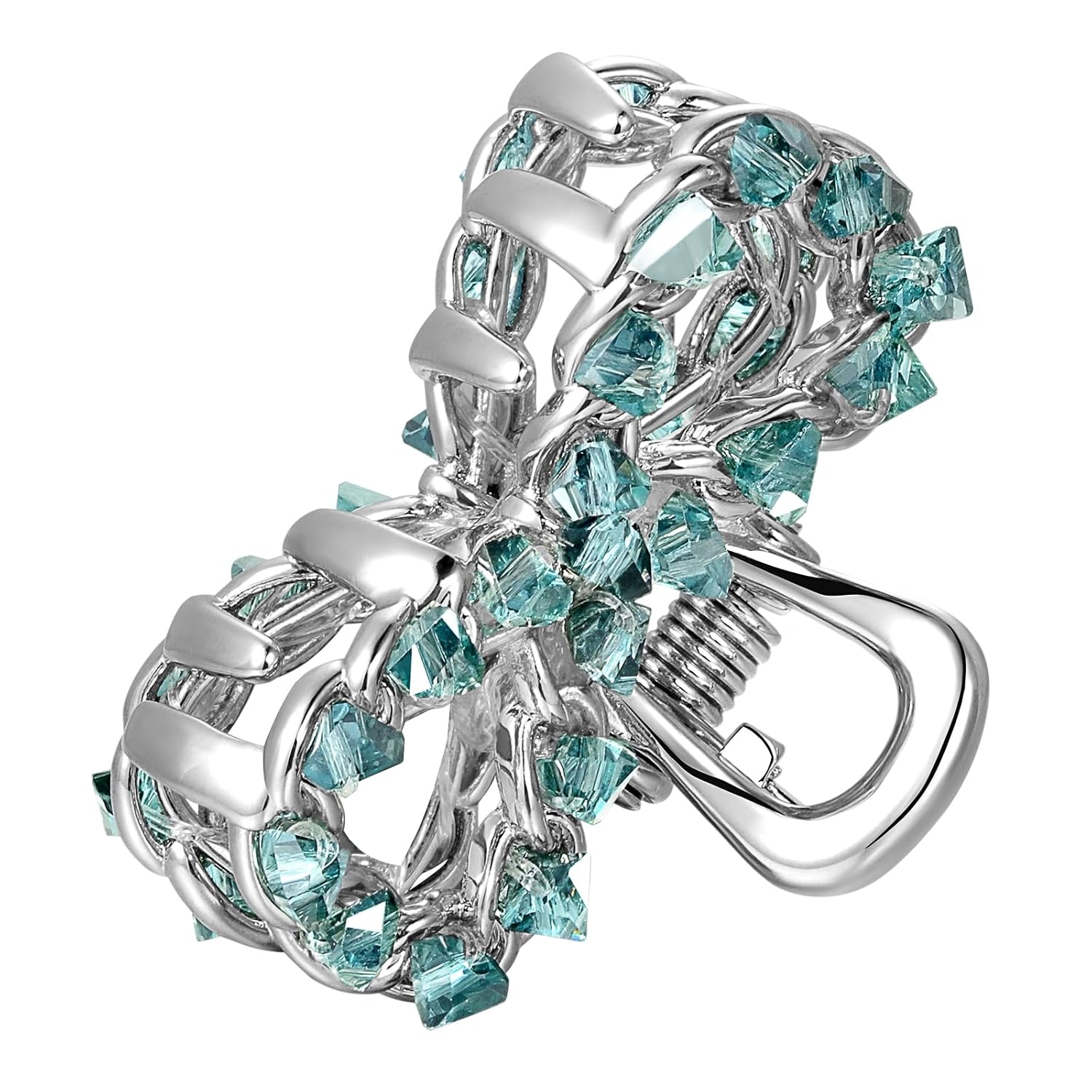 Mini Sparkling Crystal Hair Claw Clips, SHE'S FREE STYLE JUST FOR YOU 1.1" Blue Bow & Oval Copper Clips for Women, Handwoven Hair Accessories for Thin/Thick Hair