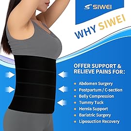 S Abdominal Binder Post Surgery for Men and Women, 12 High Postpartum Tummy Tuck Belt Provides Bariatric Stomach Compression, High Elasticity, Breathable - (45 - 60) 4 PANEL Black