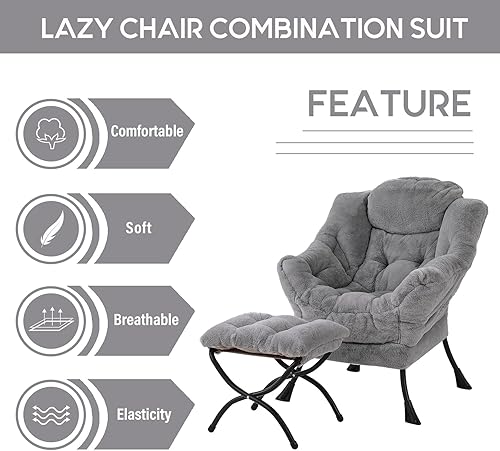 Miniatura 60 de Lita Silla relajada con otomana, tapizado ornamental, moderno de ocio, contemporáneo para lectura con reposabrazos, un bolsillo lateral para sala de