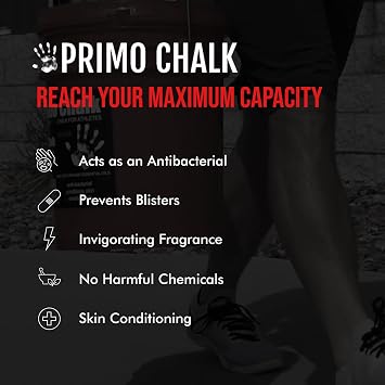 Primo Chalk Resealable Bucket: Loose Chalk for Weightlifting, Rock Climbing, Gymnastics, Made in The USA, Chalk Ball Refill for Superior Grip
