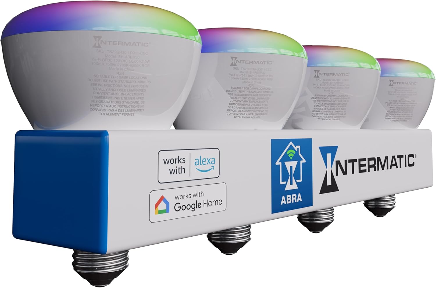 Intermatic ABRA BR30 – Bombilla inteligente Wi-Fi, 750 lúmenes, LED RGB que cambia de color controlado por voz, compatible con Alexa y Google Home,
