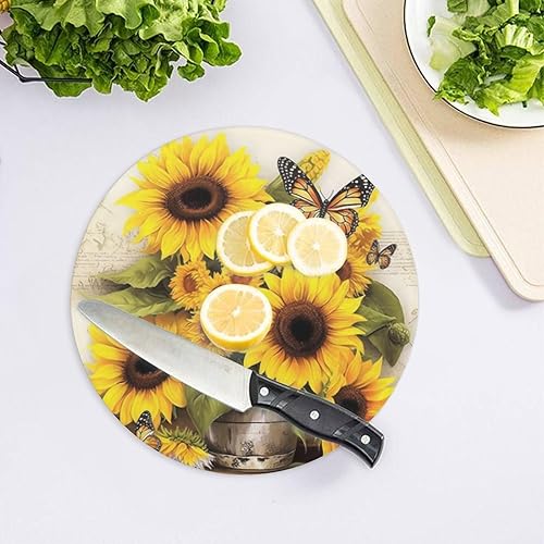 Miniatura 4 de Girasoles con mariposasTablas de cortar de vidrio templado para cocina, resistente a los arañazos, resistente al calor, antideslizante, con patas de