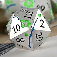 Vista 5 de Dados de metal que brillan en la oscuridad, DNDND juego de 7 dados metálicos verdes para D&D con estuche de regalo magnífico para juego de mesa