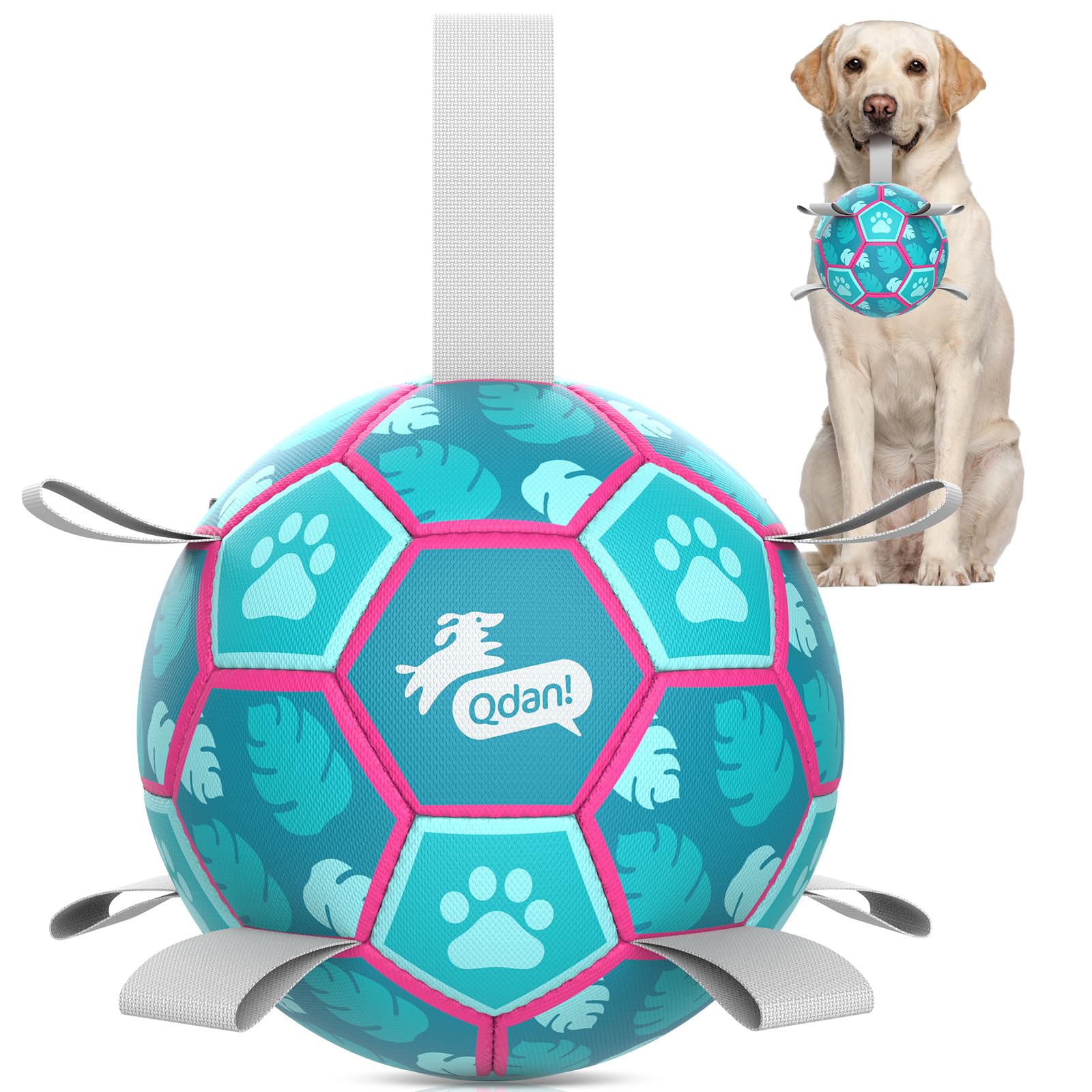 Dog Soccer Ball 6" Medium Red-Blue Interactive Herding Puppy Toy with Straps