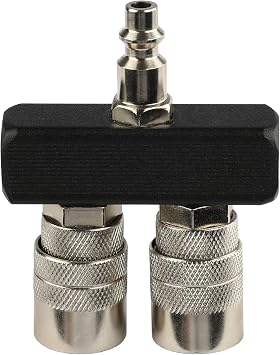 FORNAX 2-Way Straight Air Manifold Air Splitter, Line Type Air Compressor Splitter with 2 Couplers and 1/4" NPT Male Plug, Air Compressor Hose Splitter Quick Connect Socket