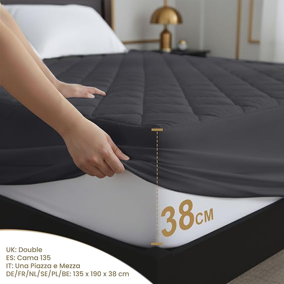Quilted Mattress Topper, Double 135x190 fits 38cm deep, Soft Mattress Pad