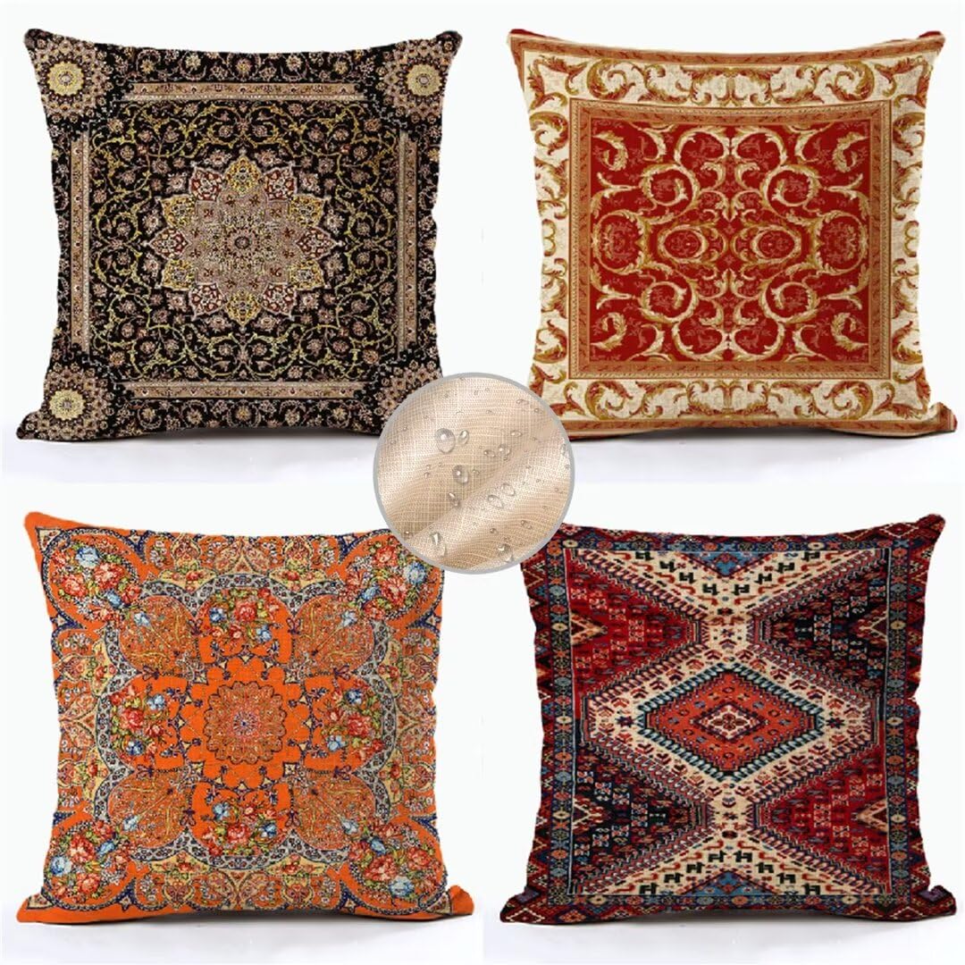 Set van 4 herfstgele kussenslopen 50 x 50 cm dubbelzijdige print decoratieve kussens, grote kussens met onzichtbare rits outdoor kussenhoes voor tuin