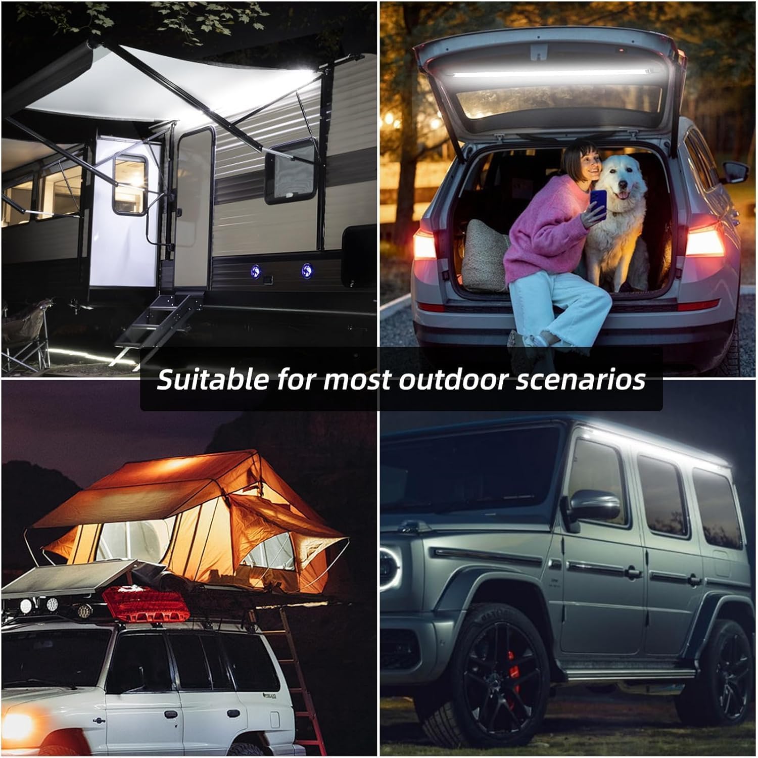 AS 12V LED Exterior Light Bar Kit, Dimmable Camping Lights Weatherproof IP67, Magnetic Attraction, Portable Lighting for RV,White 3Pcs and Amber 2Pcs