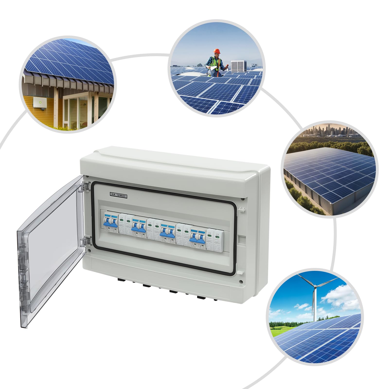 PV Combiner Box 4 in 4 Out 1000V DC, 40A Solar Combiner Box mit Überspannungsschutz & Kurzschlussschutz, IP65 wasserdicht, für Photovoltaik-Anlagen, geeignet für 6mm Kabel, inklusive Montagezubehör, W