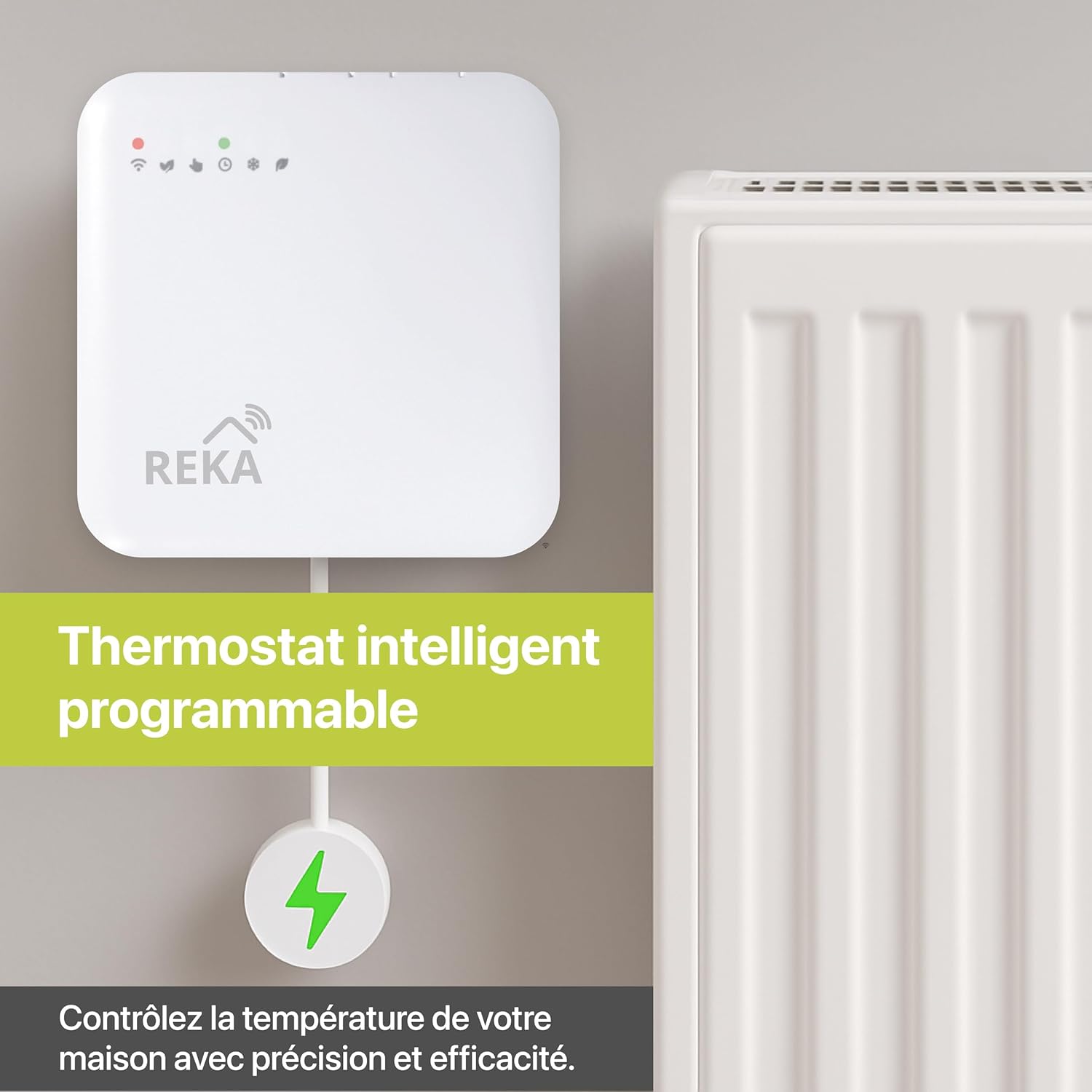 REKA Smart Electric Radiator Thermostat connected to a radiator
