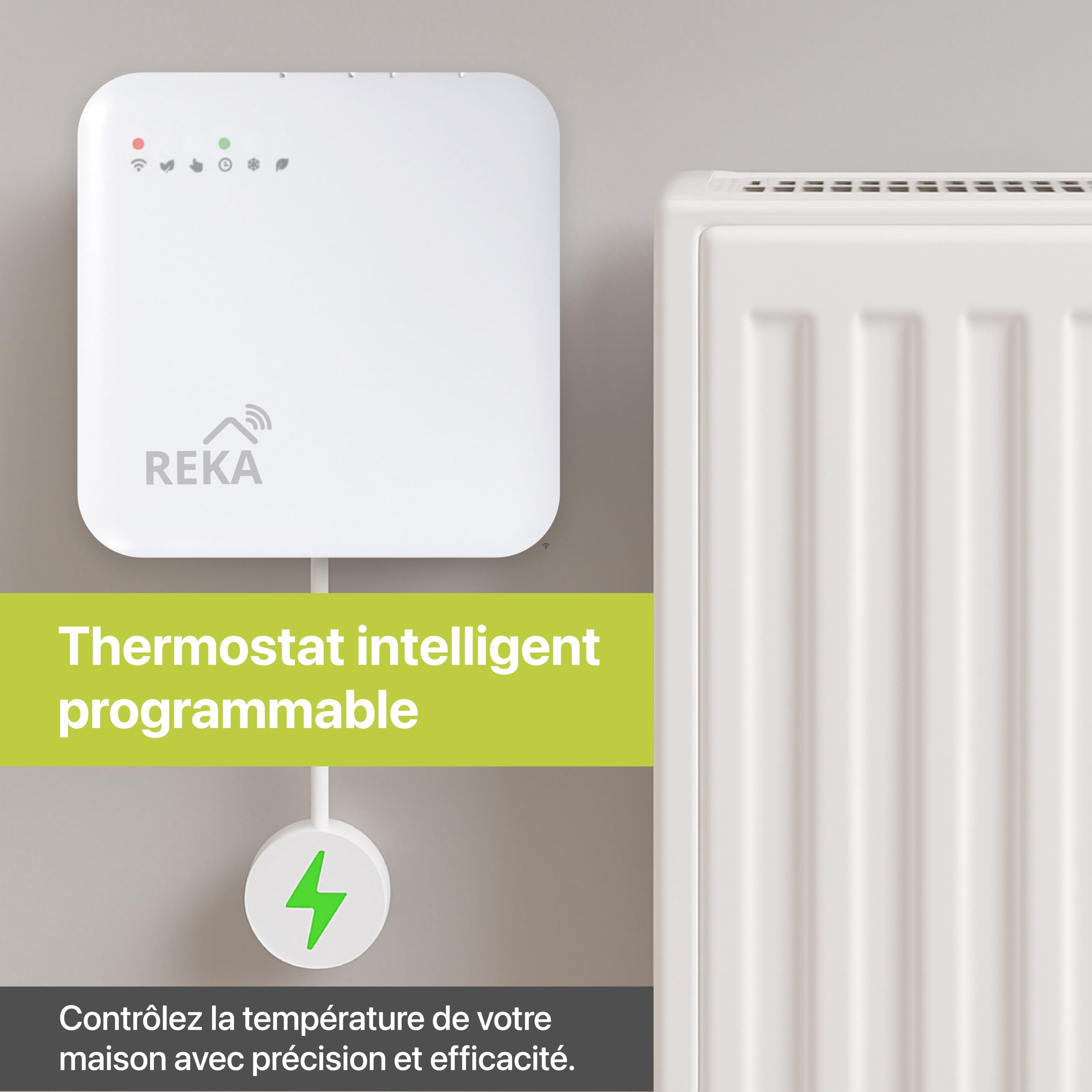 Thermostat pour radiateur Electrique Intelligente Connectée REKA - Contrôle Température Via Appli Tuya, Programmation, Détection Fenêtres Ouvertes - Compatible Assistants Vocaux (5, avec Passerelle)