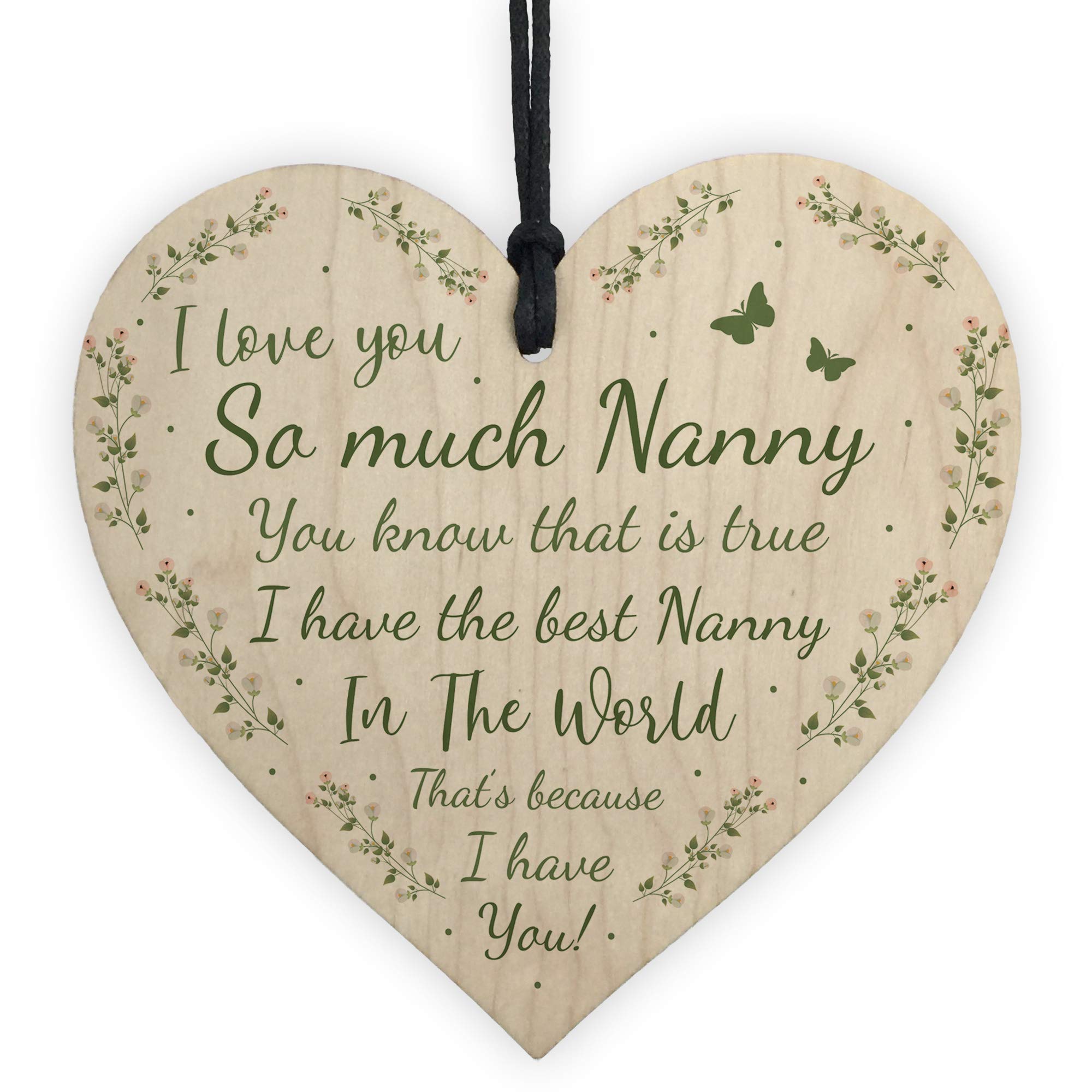 RED OCEAN Nanny I Love You Wooden Heart Thank You Nan Gift For Birthday Christmas Keepsake