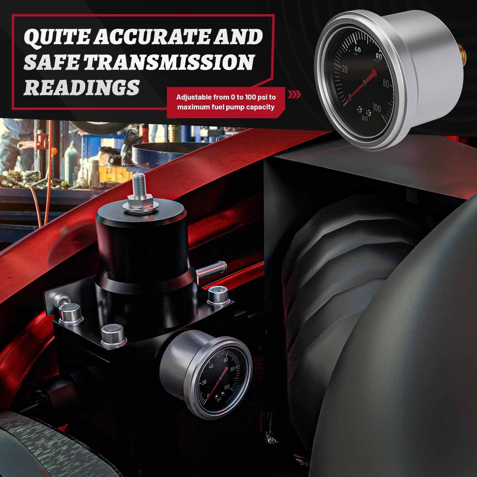 Adjustable EFI Fuel Pressure Regulator Kit With Gauge - 0-100 PSI, 6AN Fittings, For Diesel 4 thumbnail image