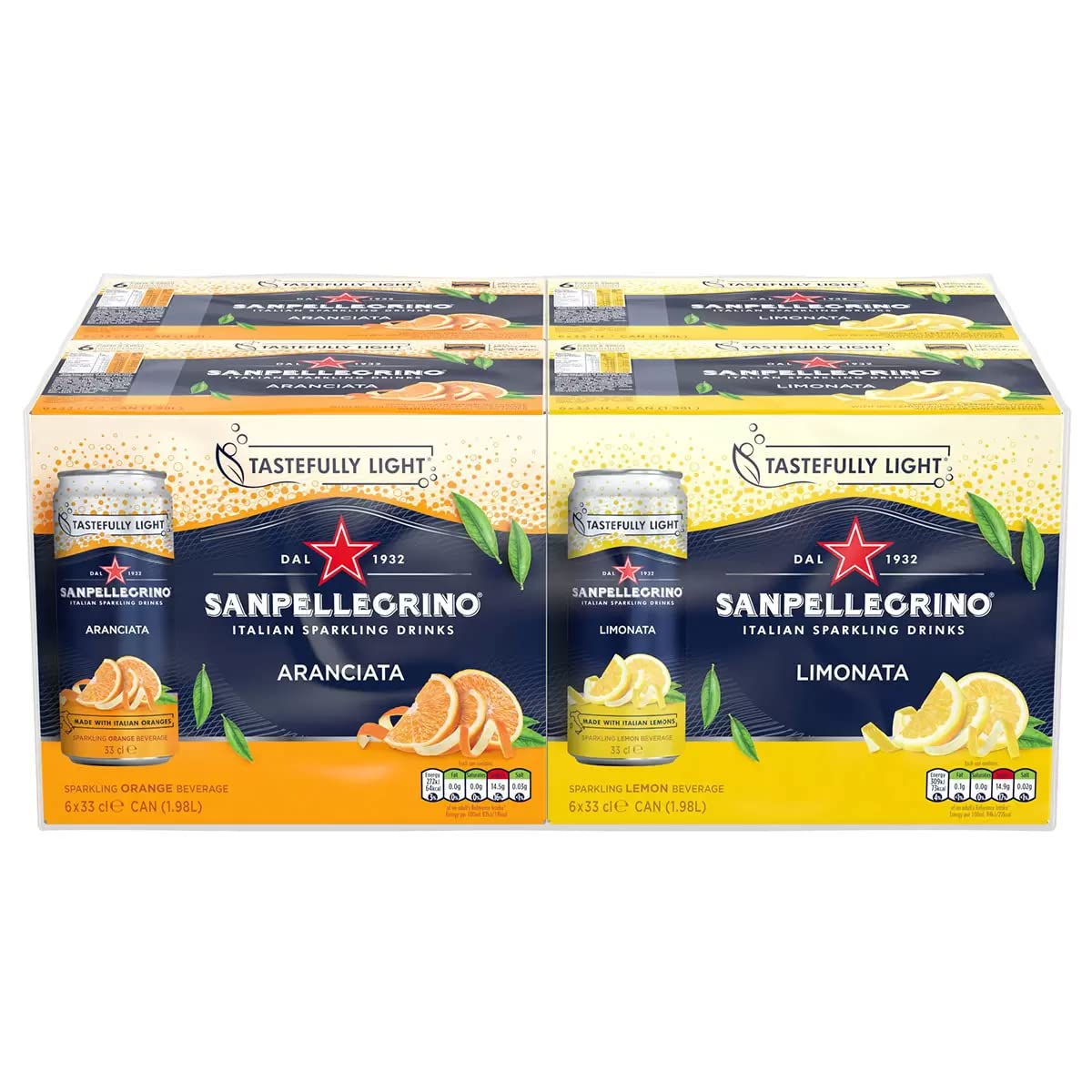 San Pellegrino Aranciata Sparkling Orange Beverage / Limonata Sparkling Lemon Beverage Italian Sparkling Drink, 11.16 fl oz / 330 ml, 24 Variety Pack