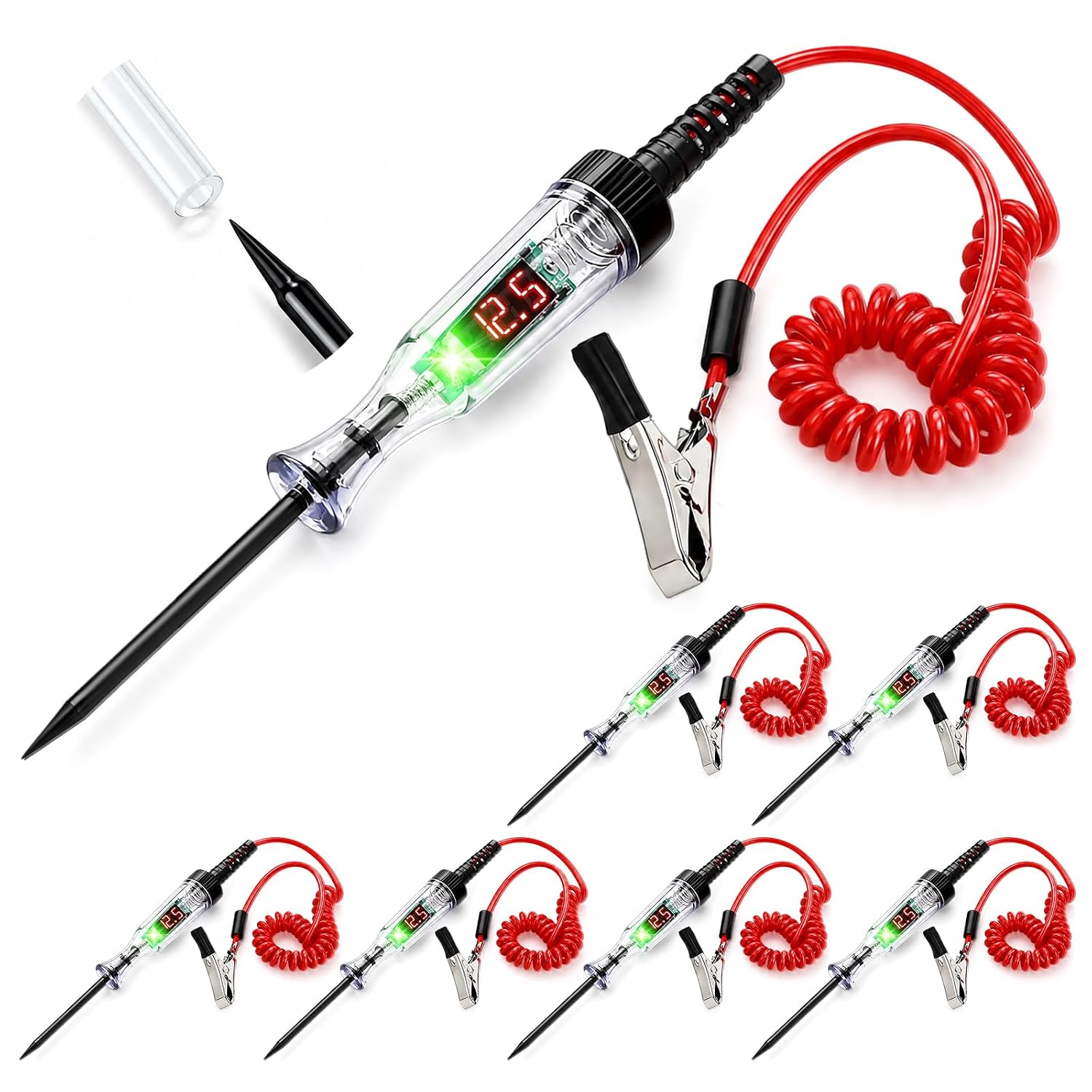 6 Pack Automotive Test Light 3-48V DC Digital LED Circuit Tester Auto Electricity Tester Pen Bulk with Retractable Spring Wire Alligator Clip for Car Truck Motorcycle Fuse Battery Testing