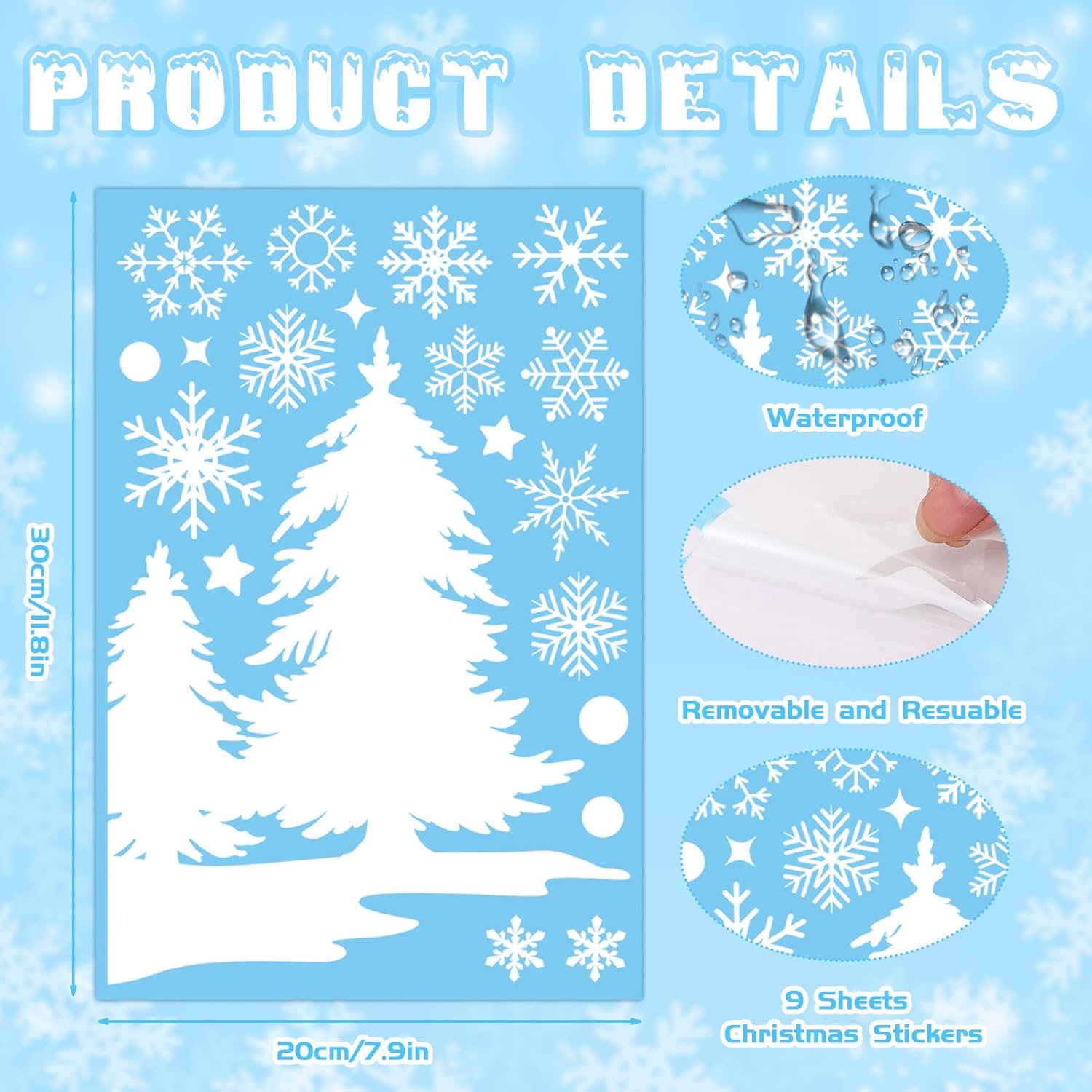 HOWAF 9 Sheets Merry Christmas Winter Wonderland Window Clings, Snowflake Winter Stickers Elk Xmas Tree Winter Snow Scene Window Decals for Winter Party Xmas Holiday Home Ornament Window Decorations