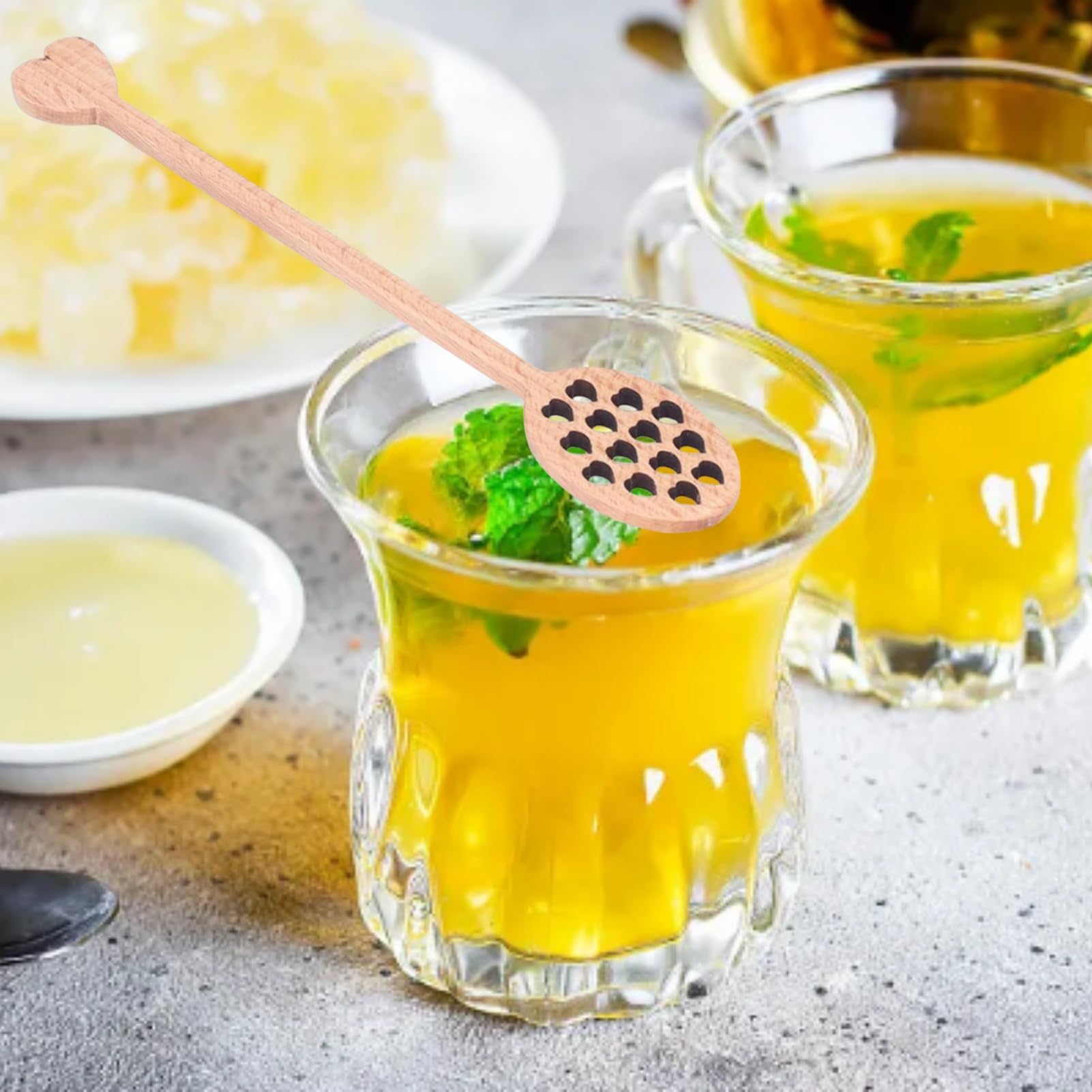 6 Pack Honey Spoon, Wooden Honey Mixing Stirrer Honey Dipper Sticks with Hollow Heart Pattern Chinese Cherry Honey Dipper Sticks Honey Server Honey Stick Wood for Honey Jar, 7.1 * 1.2in