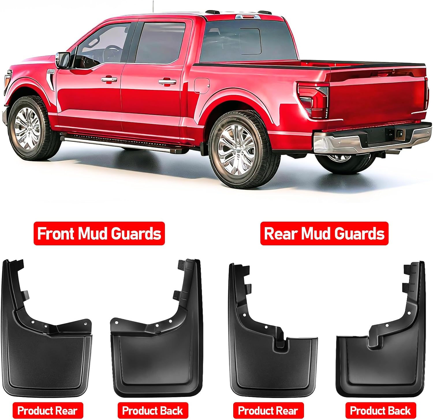 Mud Flaps for Ford F150 2021-2026, No Drill Splash Guards Set of 4, Upgrade Front & Rear Mudguards with Hardware, Pickup Truck Accessories Fits F-150