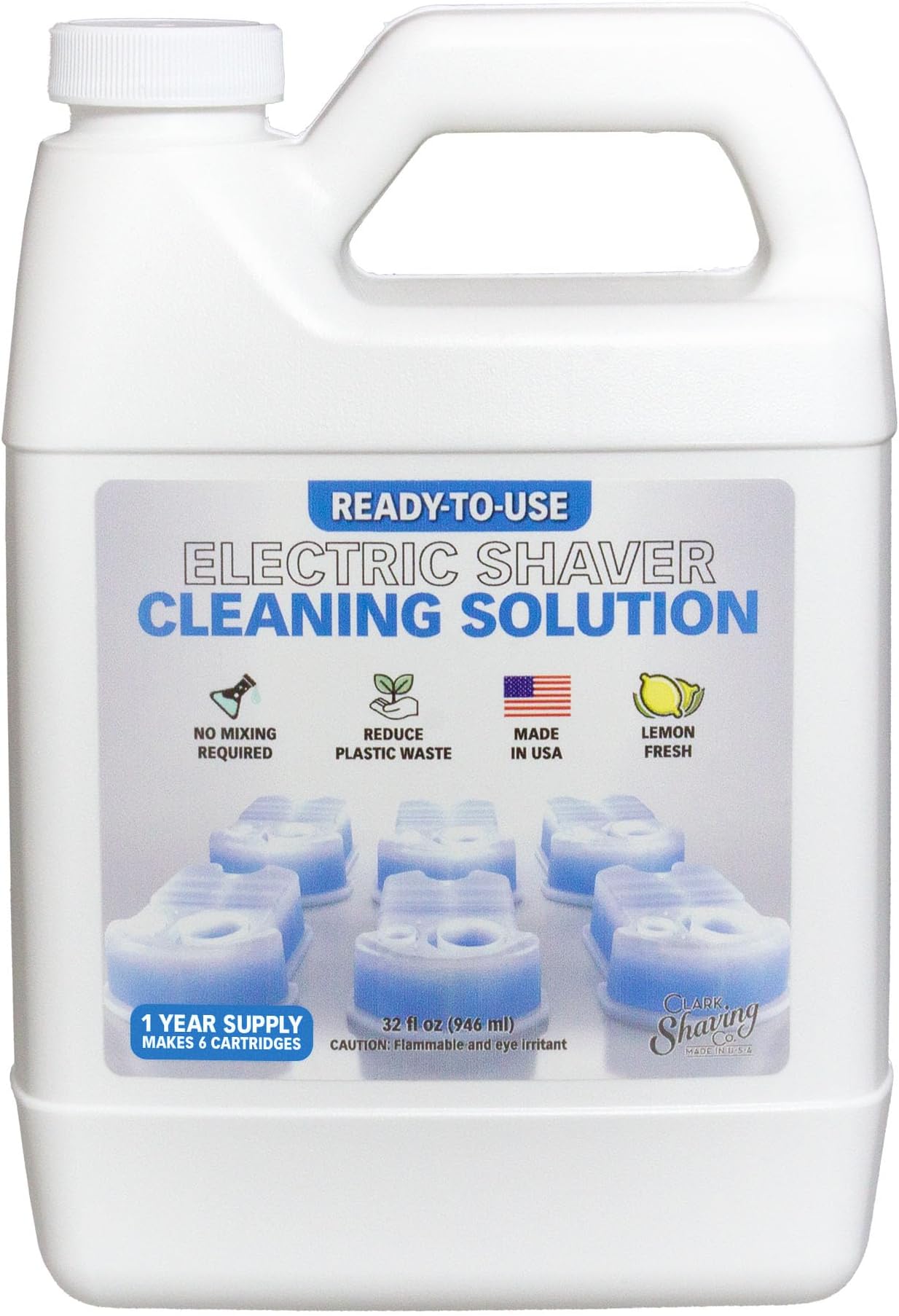 Clark Shaving Co. 32oz Shaver Cleaning Solution & Easy Refill. Compatible with Braun Clean & Renew