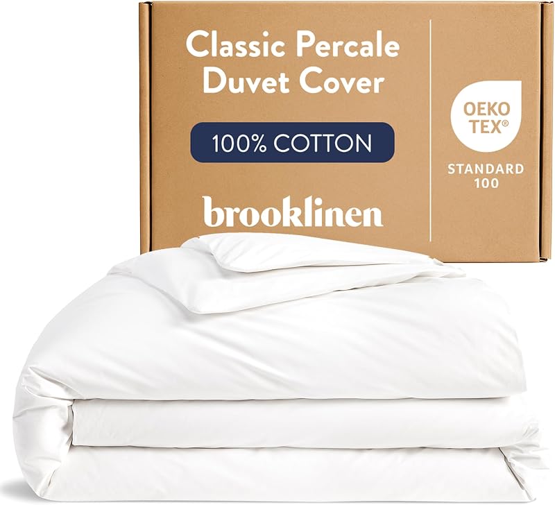 Brooklinen Percale Duvet Cover Crisp & Cooling - King/Cali King, White | Cool, crisp 100% cotton percale duvet cover, breathable & lightweight; corner ties & button closure secure your insert.