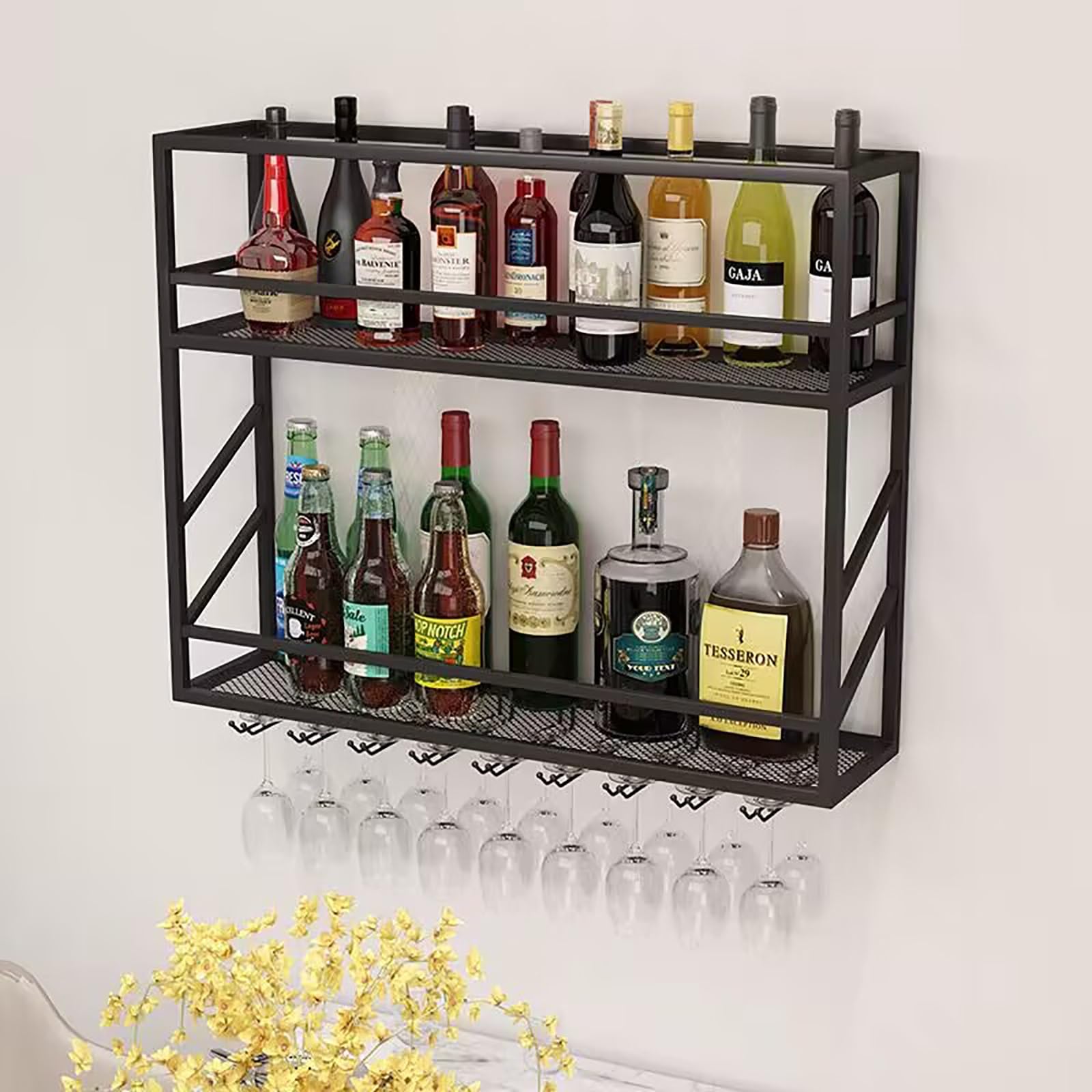 Étagère de bar en fer noir flottante pour salon et cuisine moderne