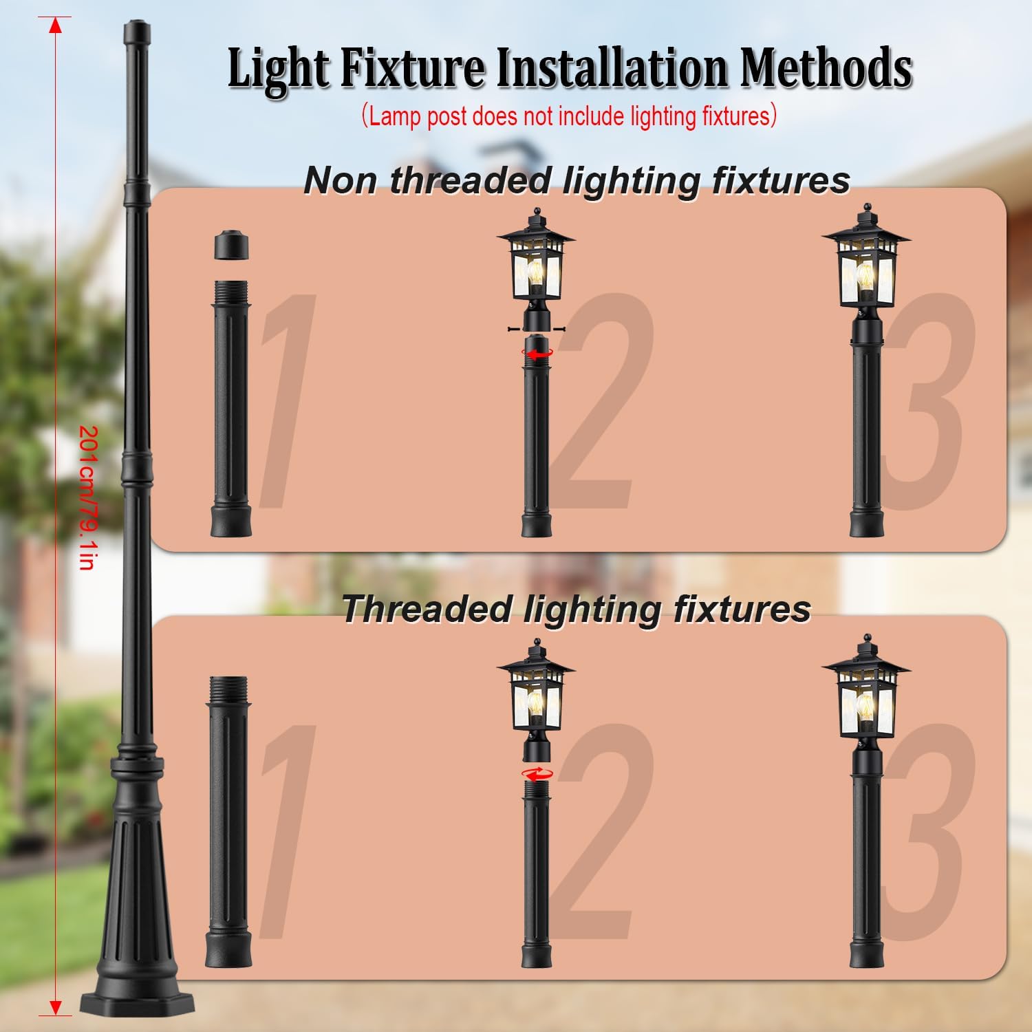 79" Vintage Cast Aluminum Lamp Post - Outdoor Solar Light Pole, Black Matte Waterproof Coating Post Light for Garden, Driveway, Pathway, Porch, Yard