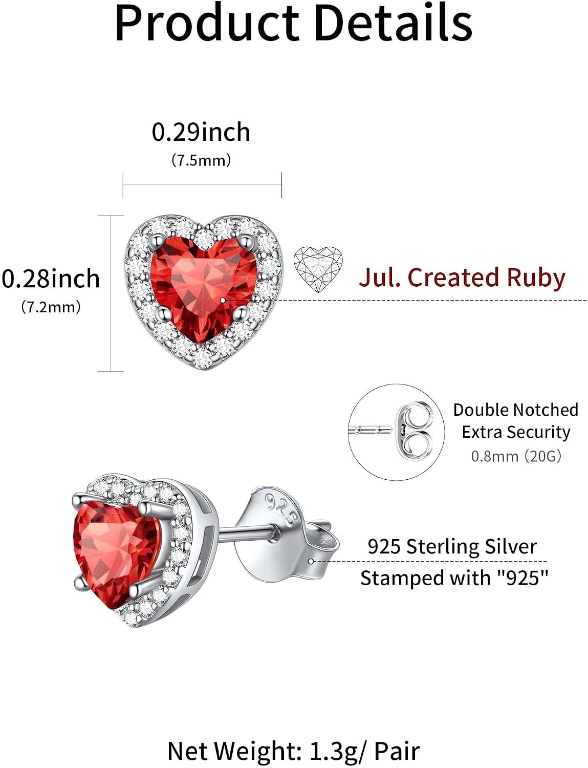 ChicSilver 925 Sterling Silver Heart/Round/Pear/Emerald Cut Birthstone Stud Earrings for Women Birthday Jewelry