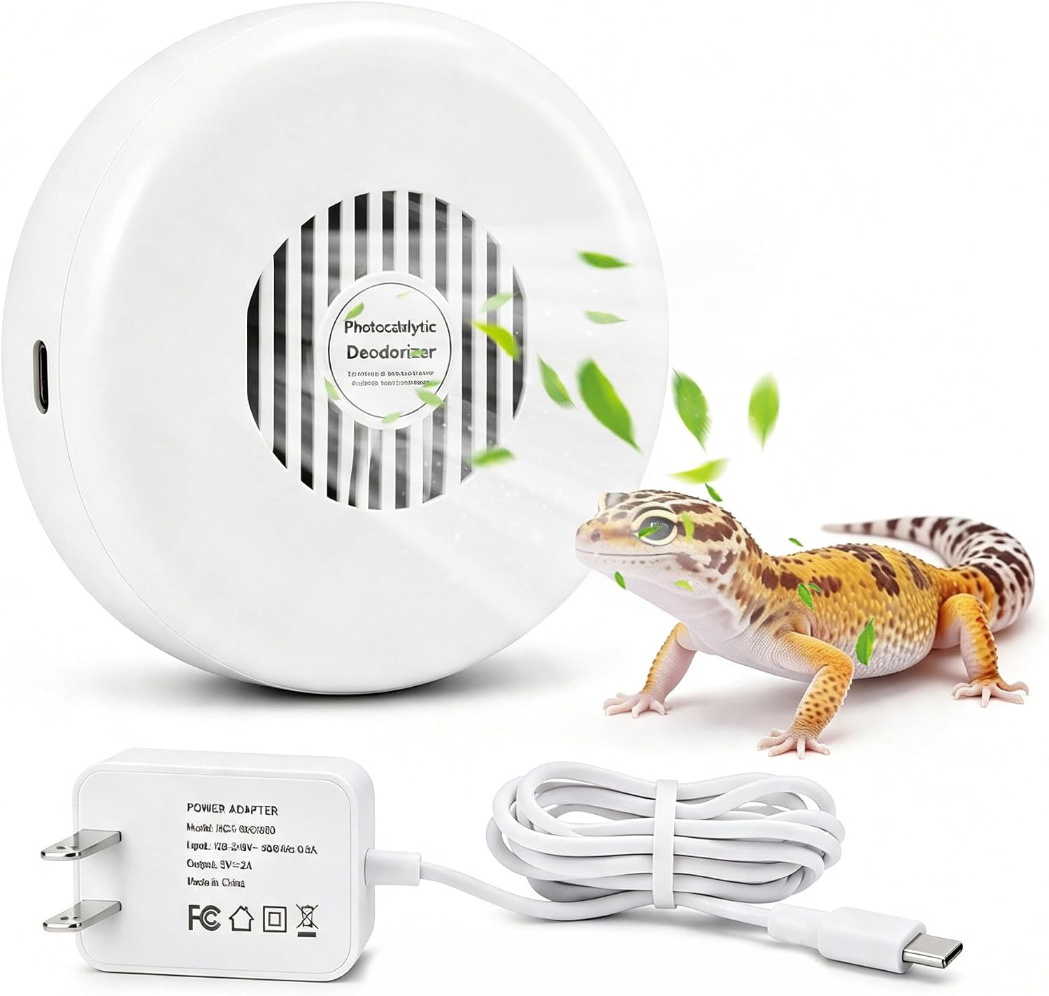 Photocatalytic Reptile Odor Eliminator for Terrariums & Reptile Enclosures, 24H Quiet Odor Control, No Fragrance, No Ozone, USB Powered, Wall-Mount Design for Snakes, Lizards, Geckos & More