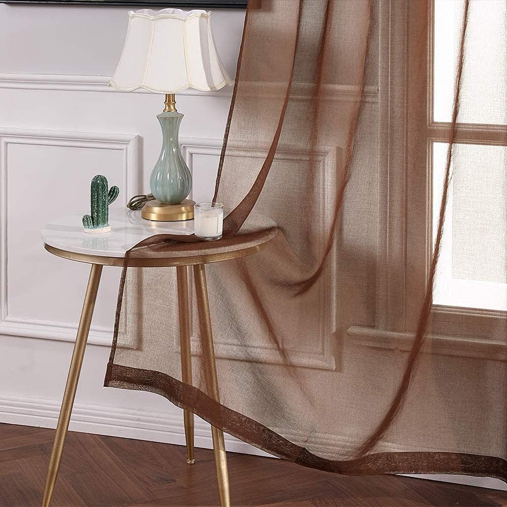 Curtains Sheer Curtains Transparent Curtains Eyelet Scarf Window Scarf Decorative Scarf for Living Room Bedroom Set of 2,Brown,W140XL241cm(55X95”)