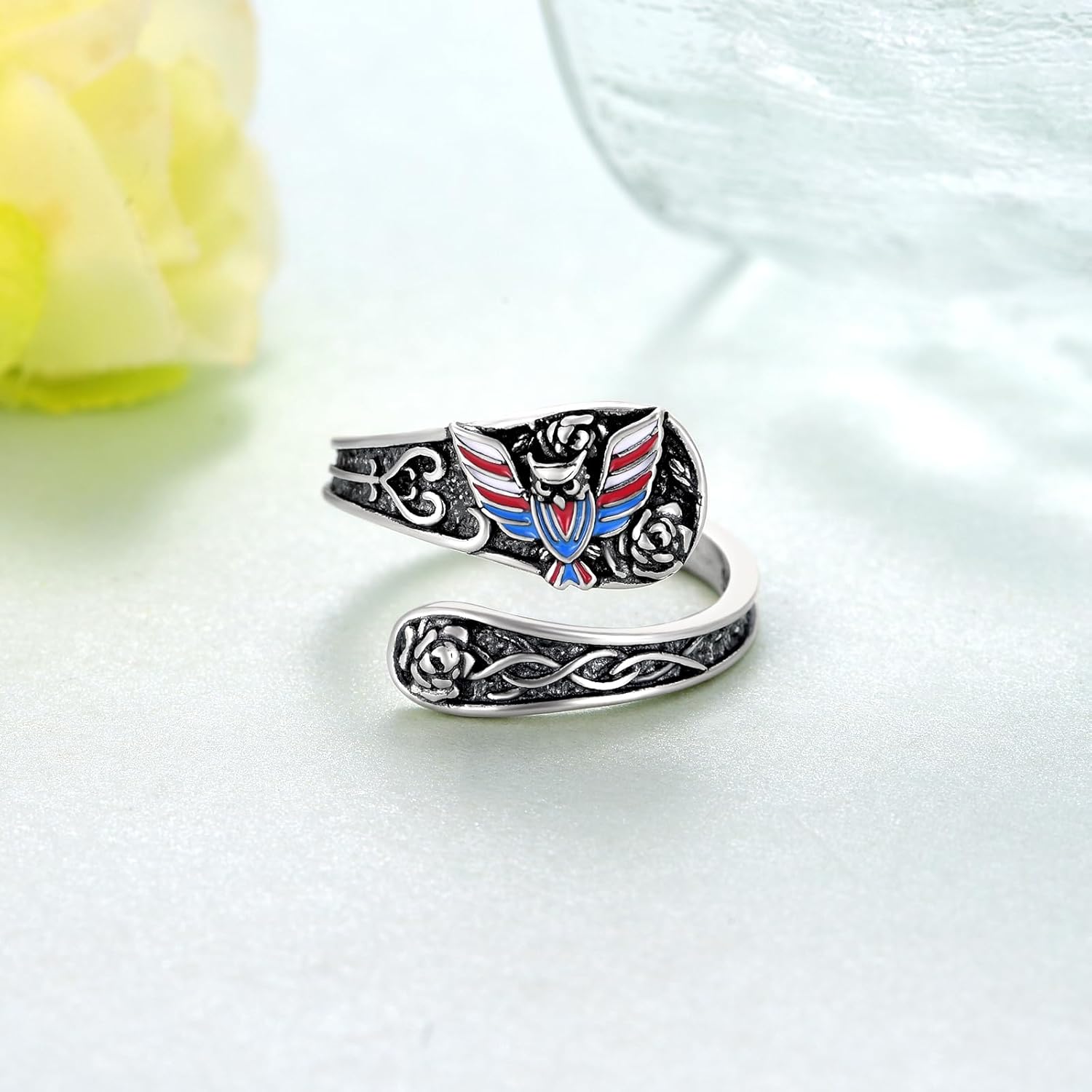 Spoon Rings for Women 925 Sterling Silver American Flag Owl Ring Owl Jewelry Gifts for Women - Image 3