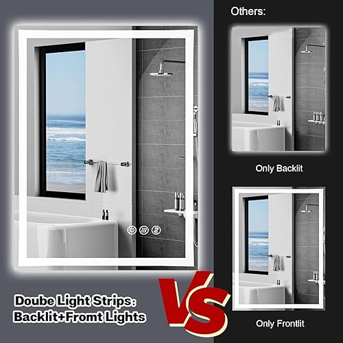Miniatura 2 de Bold Monkey Espejo de baño LED de 24 x 36 pulgadas con luz delantera y trasera, espejos de pared regulables con antiempañamiento, a prueba de