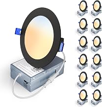 12 Pack 4 Inch 5CCT LED Recessed Light, Silm Canless Recessed Lighting, Dimmable, Damp Rated, 2700K-5000K Selectable, Wafer Ceiling Downlight with Junction Box, 750LM, 9W 120V, Black, ETL&FCC