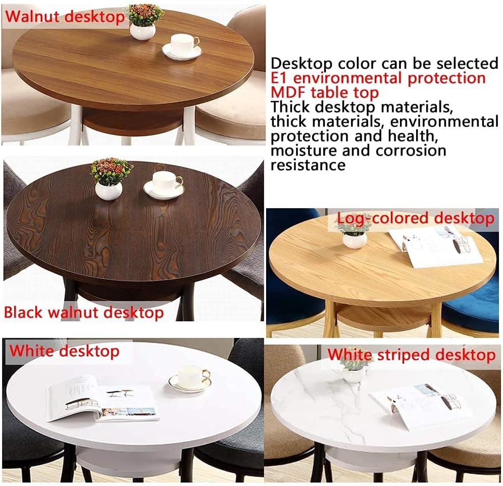 Conference Reception Room Coffee Table with Chair Office Tables and Chairs Coffee Furniture Table and Chair Set 3 Cotton Linen Chair 80cm Round Double Layer Woo,Log-Colored - Gray-One Size