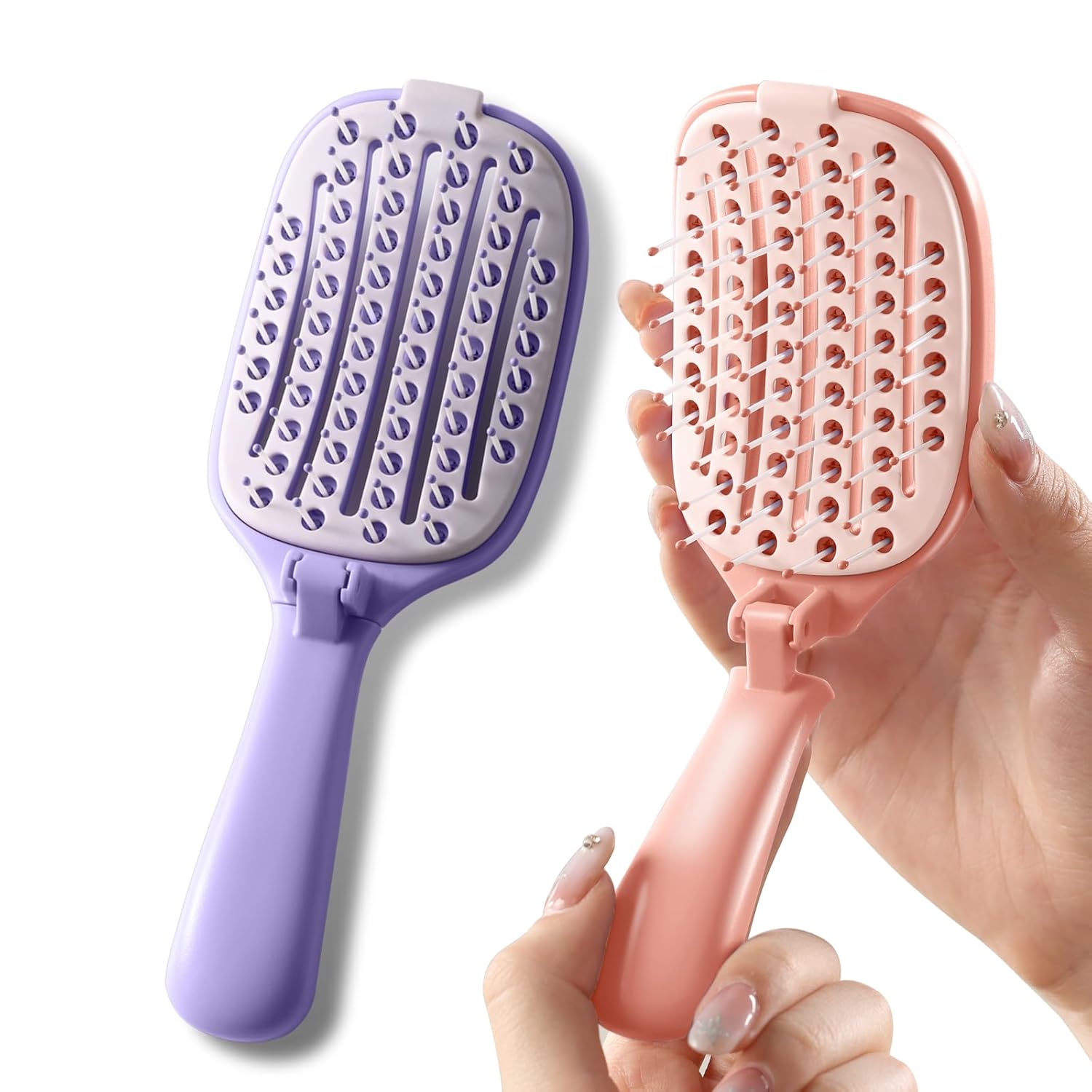 Travel Foldable Hair Brush - Self-Cleaning & Portable