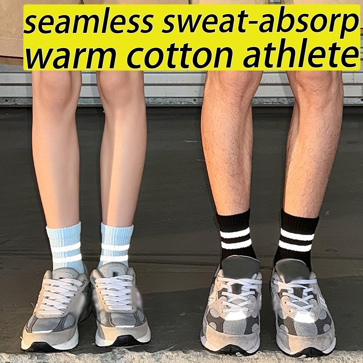 CHUNFO Womens Mens High Reflective Night Running Cycling Socks Striped Cotton Crew Athlete Cozy Soft
