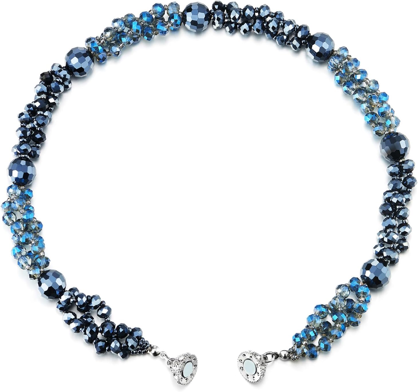 COOLSTEELANDBEYOND Beads Crystal Cluster Statement Necklace Braided Chain Choker Collar Necklace, Magnetic Clasp