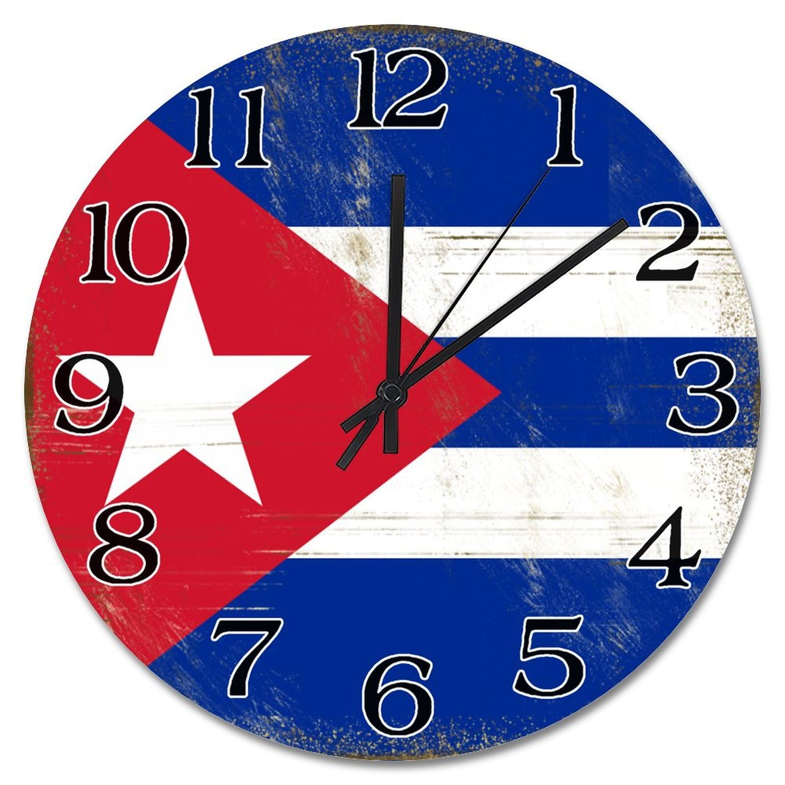Horloge murale en bois anti tic-tac motif Cuba pour dormir calme