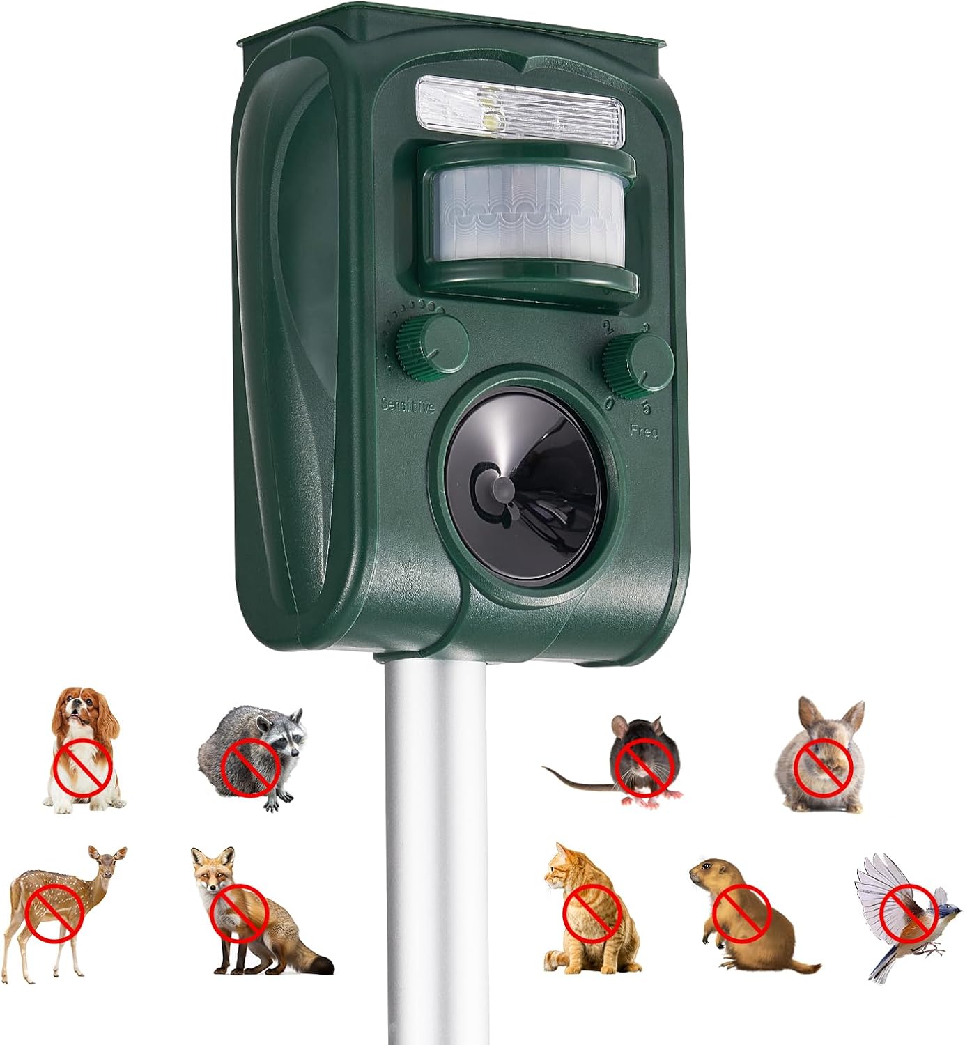 Solar Ultrasonic Animal Repellent Outdoor Waterproof, Upgraded Deer Repellent with Motion Detection, Cat Repellent Raccoon Repellent Squirrel Repellent for Yard