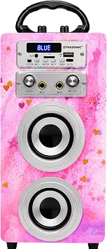 DYNASONIC 025 Karaoke Machine for Kids with 2 Wired Microphones, Portable Bluetooth Speaker with LED Light Ball, for Girls, Boys and Teens, Birthday and Party