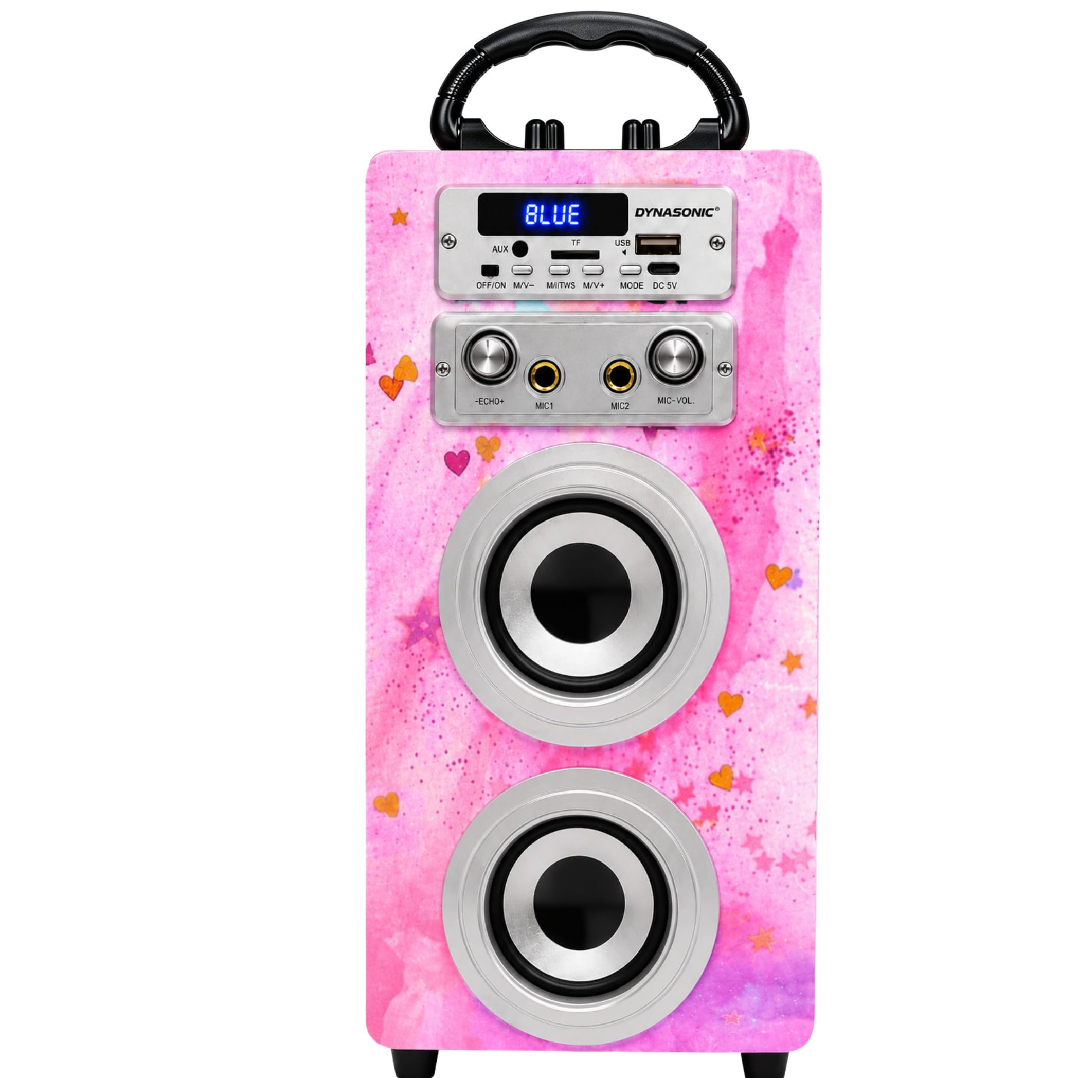 Dynasonic Machine Karaoké Portable Bluetooth avec 2 Microphones, USB/SD/AUX, Lumières LED, Batterie Rechargeable – Cadeau Enfants Anniversaire et Fête
