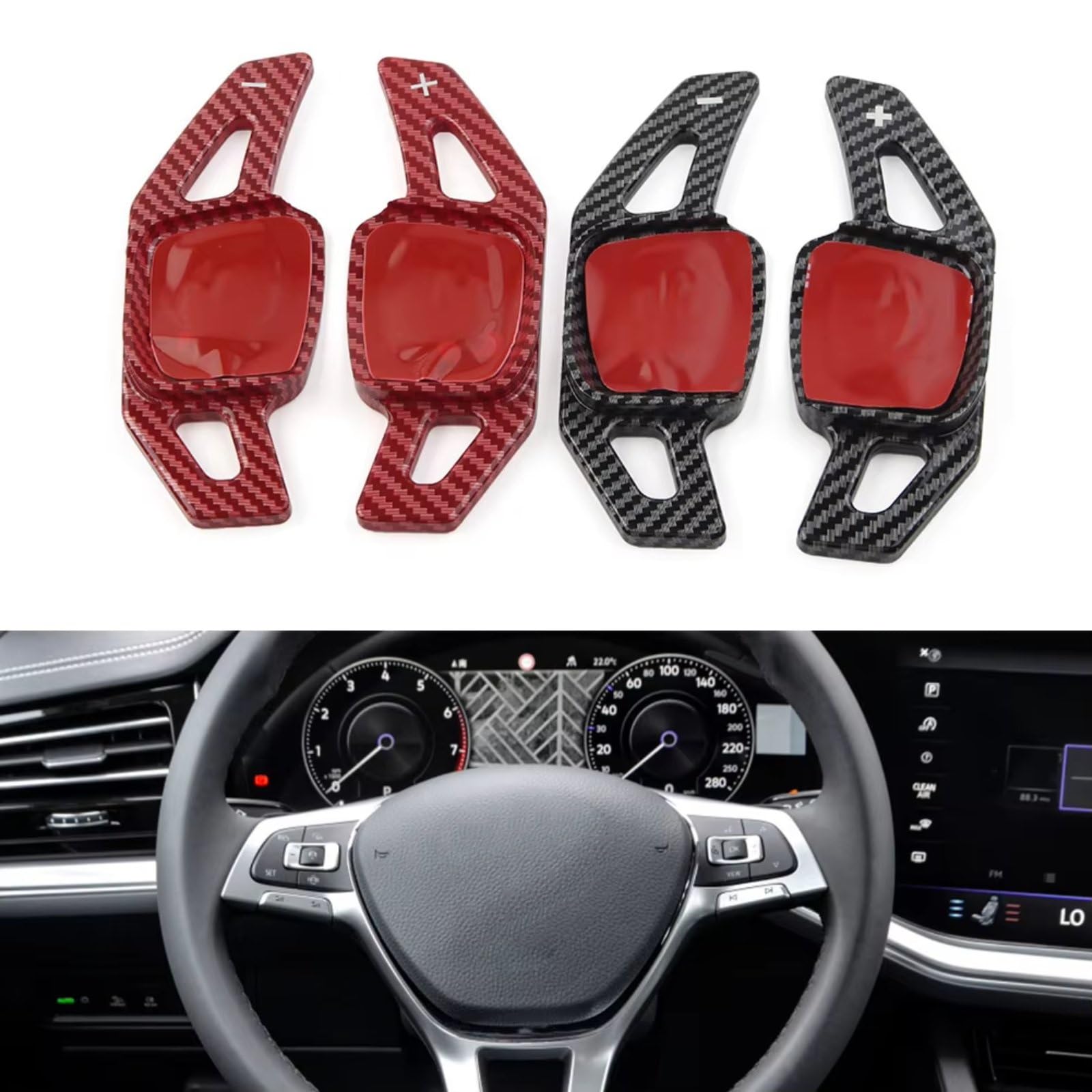 Levas De Cambio En El Volante Compatible Con VW Para Atlas 2018-2022 Para Teramont 2018-2022 Para Arteon 2017-2022 Extensión Palanca Cambios Para Volante Coche Fibra Carbono(Red)