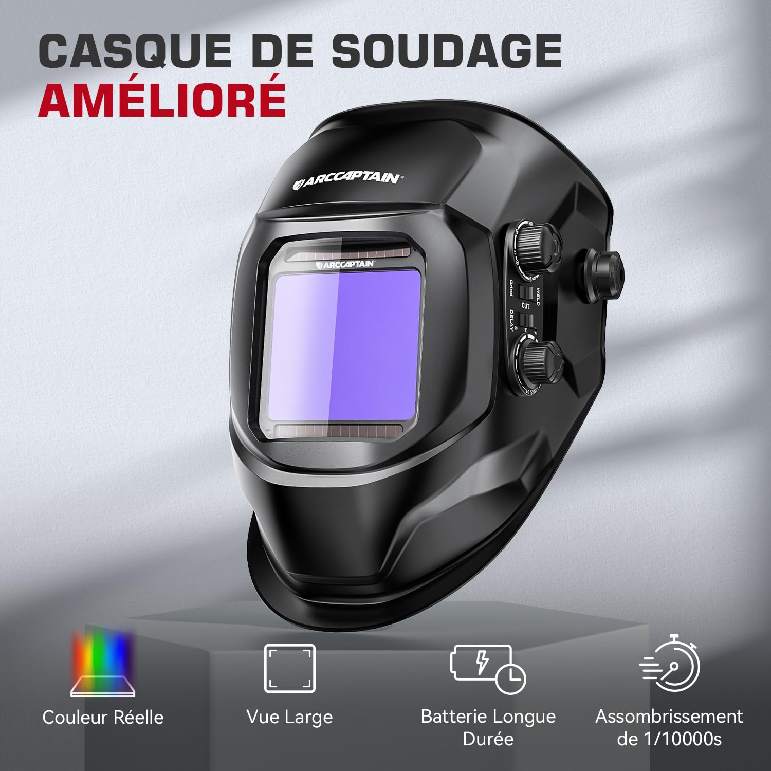 ARCCAPTAIN Masque de Soudeur Automatique 100 x 93 mm Avec Grand Champ de Vision, Couleur Réelle Entièrement Automatique, Casque de Soudeur Avec Couleur Véritable, Large Ombre 4/9-13 Pour MIG, TIG, ARC