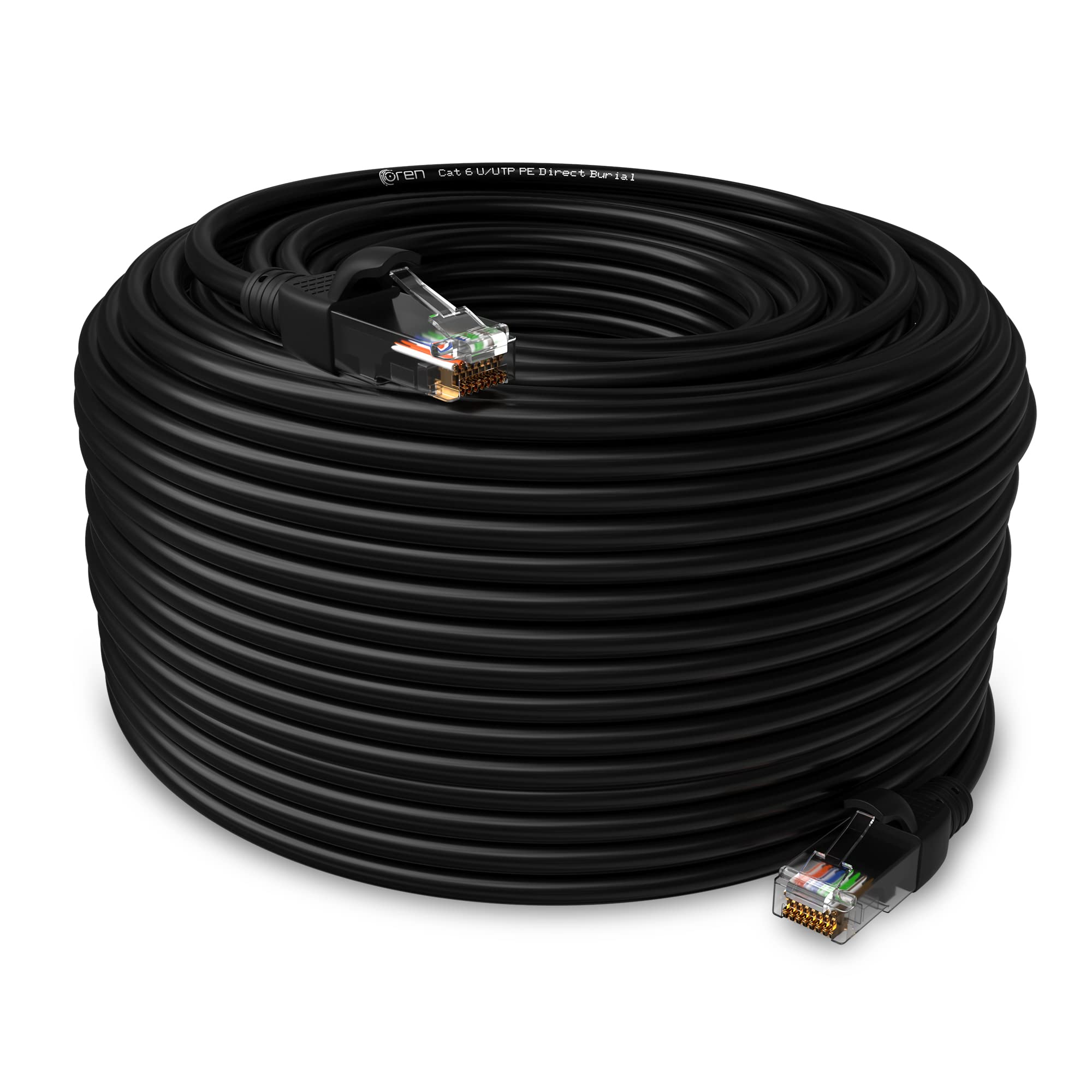 Oren Câble Ethernet LAN CAT6 d'extérieur - Enterrement direct - Cordon de raccordement - Haut débit 1 Gbit/s - Cuivre pur 23 AWG - Câble réseau haut de gamme avec connecteur RJ45