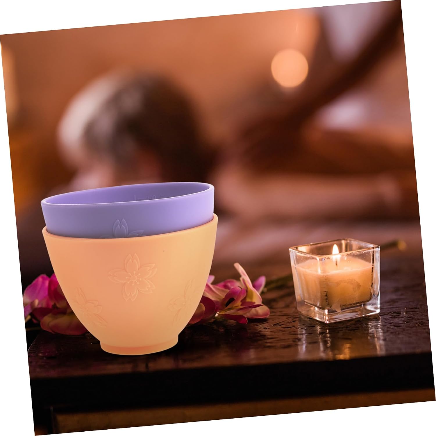 2pcs Silicone Face Mask Mixing Bowl with Cherry Blossom Pattern image 4