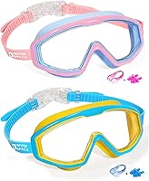 Vista 11 de Paquete de 2 gafas de natación para niños y niñas de 3 a 15 años, visión amplia, antivaho con protección UV e impermeables