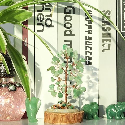 Miniatura 7 de Árbol de la Vida de Cristal Curativo de Aventurina Verde, Base de Rodaja de Ágata de Piedra Preciosa Natural, Árboles del Dinero Envueltos en